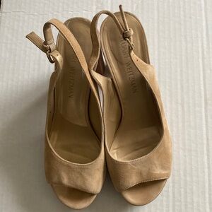 Stuart Weitzman Peep Toe Platform Slingback Heel Sz 8 M Suede Shoes